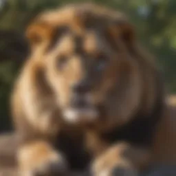 A majestic lion resting in an Oklahoma animal park
