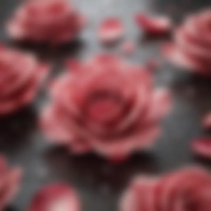 Close-up of organic rose petals with dewdrops, showcasing their natural beauty