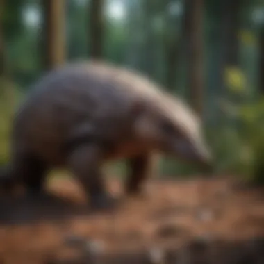 Pangolin in its natural habitat, foraging for ants