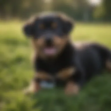 Playful Rottweiler x Husky Puppy Adorable Rottweiler x Husky puppy playing in the grass