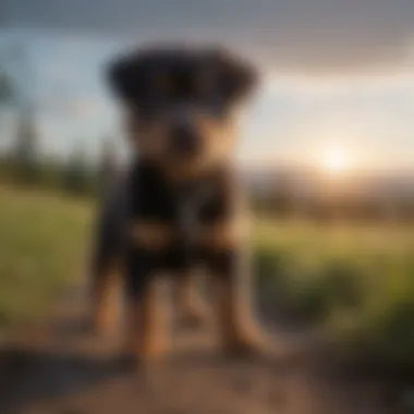 Outdoor Adventure with Rottweiler x Husky Puppy Healthy Rottweiler x Husky puppy enjoying outdoor adventure