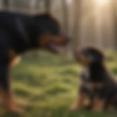 Training a Rottweiler x Husky Puppy Rottweiler x Husky puppy being trained by owner