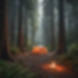 A serene campsite nestled among towering redwoods
