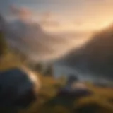 Majestic mountains enveloped in mist at sunrise
