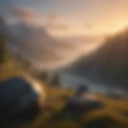 Majestic mountains enveloped in mist at sunrise