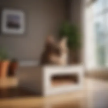 Modern Self-Sifting Cat Box A sleek self-sifting cat box with a modern design