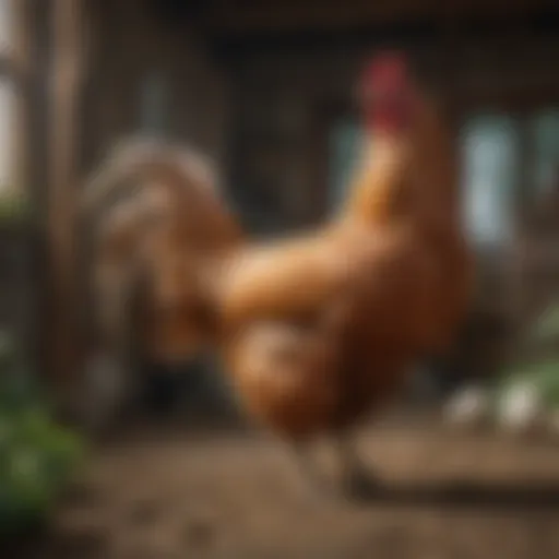 A majestic tall chicken standing proudly in a farmyard