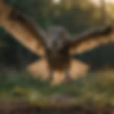 Flying owl decoy in action deterring pests from crops