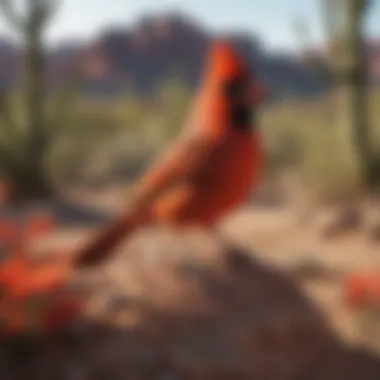 Arizona cardinal in a colorful desert landscape