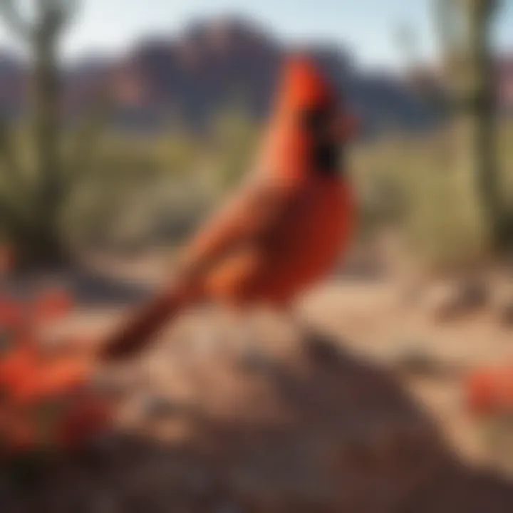 Arizona cardinal in a colorful desert landscape