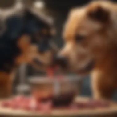 A dog owner practicing safe feeding methods for raw meat