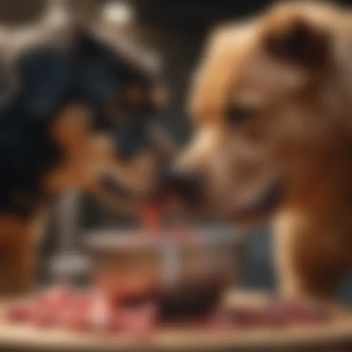 A dog owner practicing safe feeding methods for raw meat
