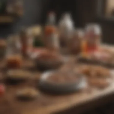 Nutritional ingredients for dog food laid out on a table