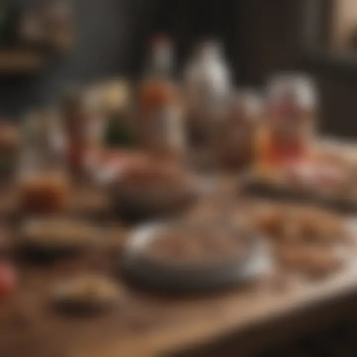 Nutritional ingredients for dog food laid out on a table