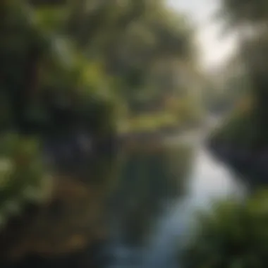 Wildlife habitat along a lazy river showcasing native Hawaiian flora