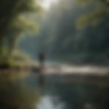 A fisherman casting a line into a tranquil river.