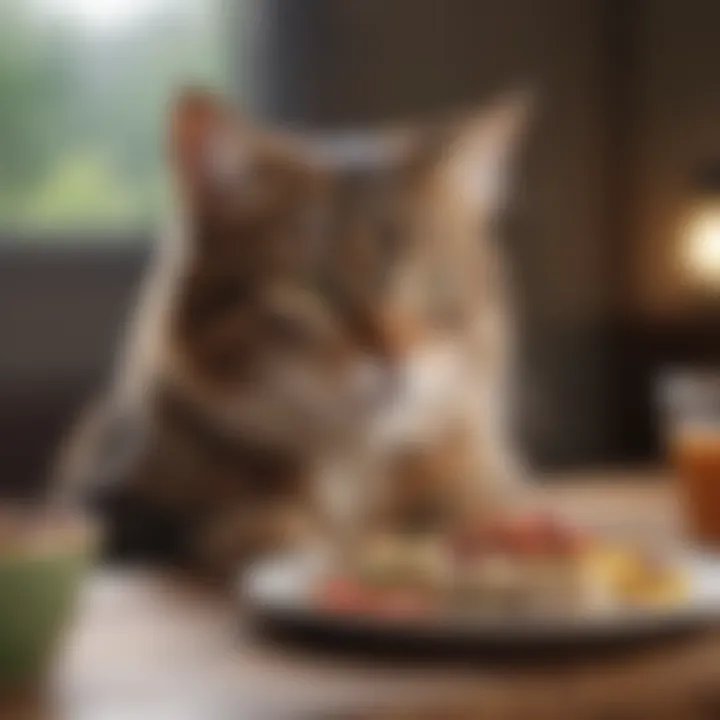 A happy cat enjoying a meal of low carb food