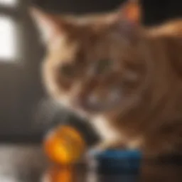 A playful cat interacting with a motion-activated toy