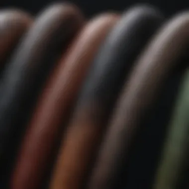 Various styles of snake chaps arranged to highlight different features and designs.
