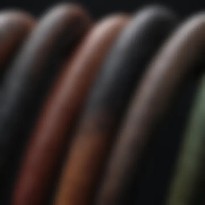 Various styles of snake chaps arranged to highlight different features and designs.