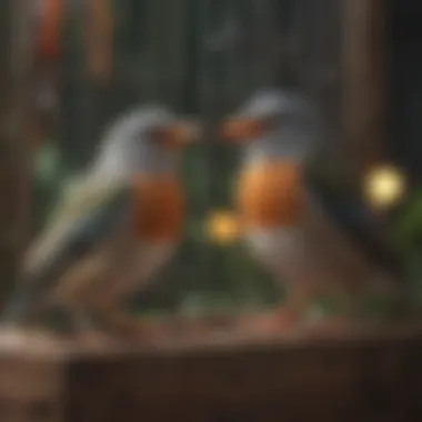 Bird engaging in natural behaviors inside a large cage