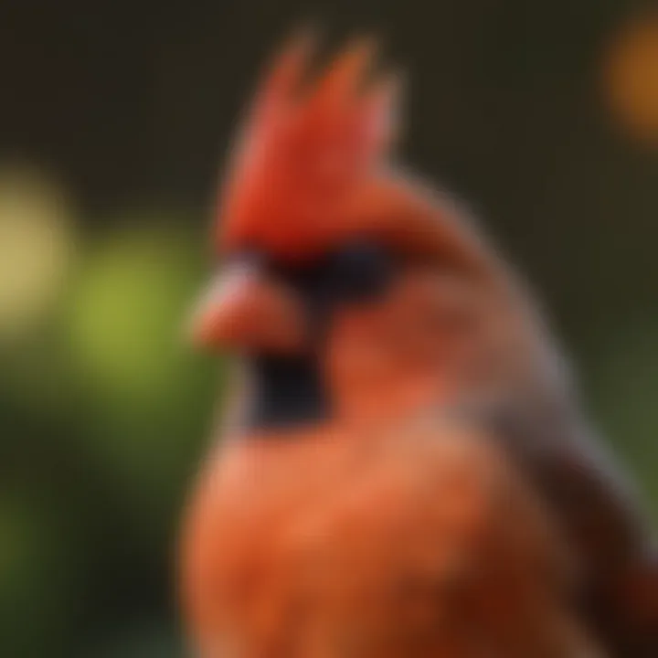 Close-up of a female cardinal showcasing her vibrant feathers