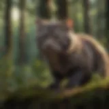 A fisher cat in its natural forest habitat, showcasing its sleek body