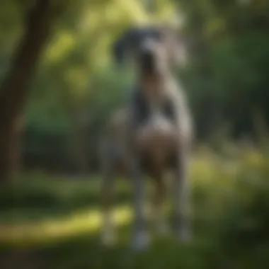 Majestic Great Dane standing proudly in a lush green park.