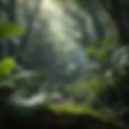 Lush canopy of tropical rainforest showcasing diverse plant life