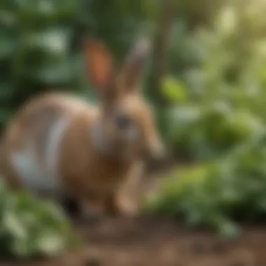 A rabbit nibbling on fresh greens in a garden