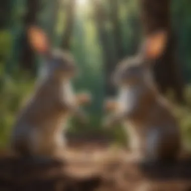 Playful Interaction in the Wild Two rabbits in a natural habitat interacting playfully