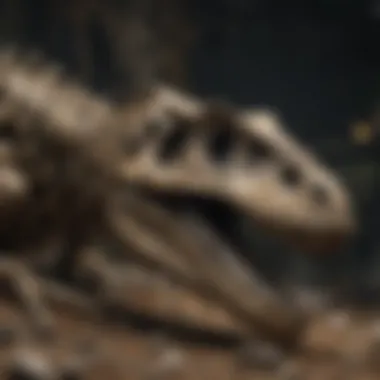 A fossilized skeleton of a large marine reptile on display