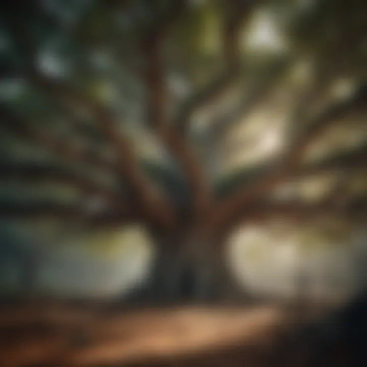 A vast view of a giant banyan tree with sprawling roots and branches