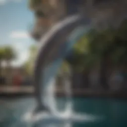 A dolphin leaping gracefully out of the water during the show