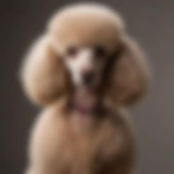 An elegant Poodle with a shiny coat being groomed with a specific brush