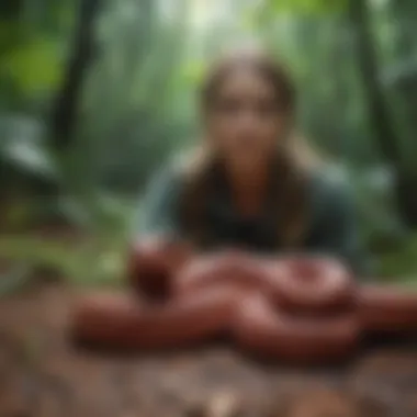 Researcher Engaged in Pit Viper Study A researcher studying pit vipers in the Amazon ecosystem