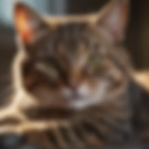Charming tabby cat resting comfortably