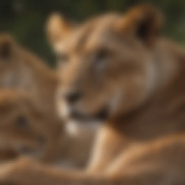 Close-up of a lioness with cubs