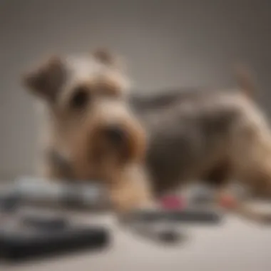A close-up view of the grooming tools used for maintaining a Wire Hair Terrier's coat.
