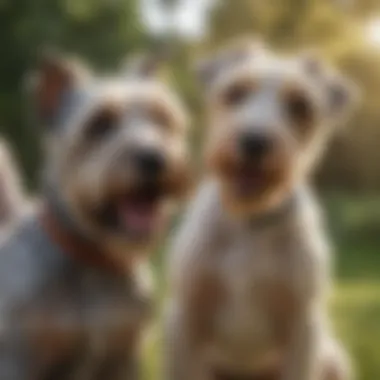 Playful Bonding with a Wire Hair Terrier A happy Wire Hair Terrier interacting with its owner, highlighting the breed's playful nature.