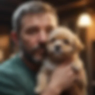 A dwarf puppy being cared for by a loving owner.