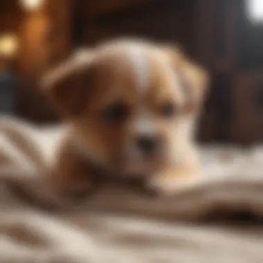 Dwarf Puppy Comfortably Relaxing A dwarf puppy relaxing on a cozy blanket.