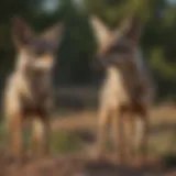 A pair of jackals in their natural habitat, showcasing their adaptability.