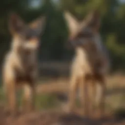 A pair of jackals in their natural habitat, showcasing their adaptability.
