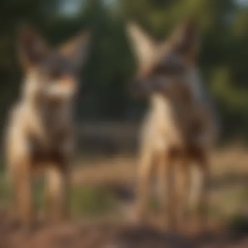 A pair of jackals in their natural habitat, showcasing their adaptability.