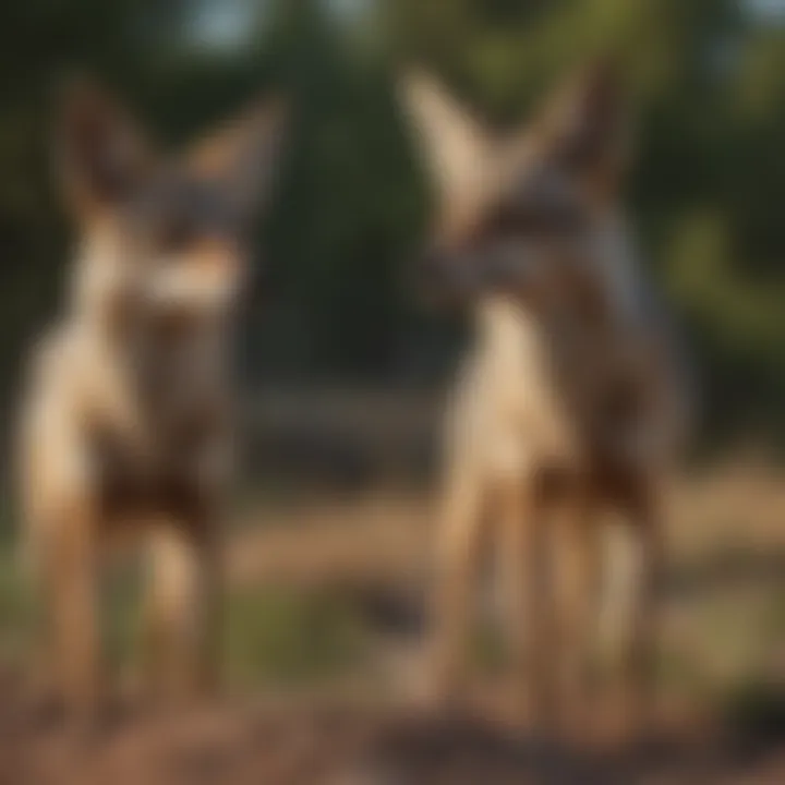 A pair of jackals in their natural habitat, showcasing their adaptability.