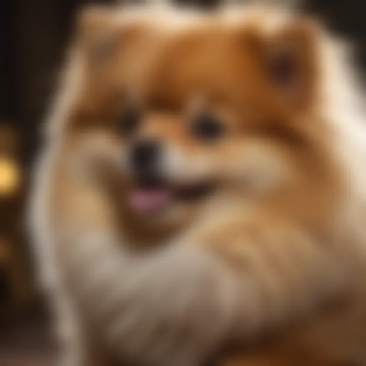 Artistic close-up of a fluffy Pomeranian with a playful expression