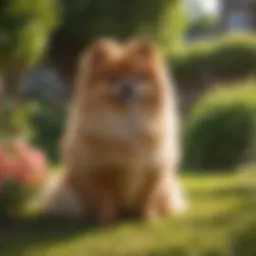 Vibrant Pomeranian posing in a sunlit garden