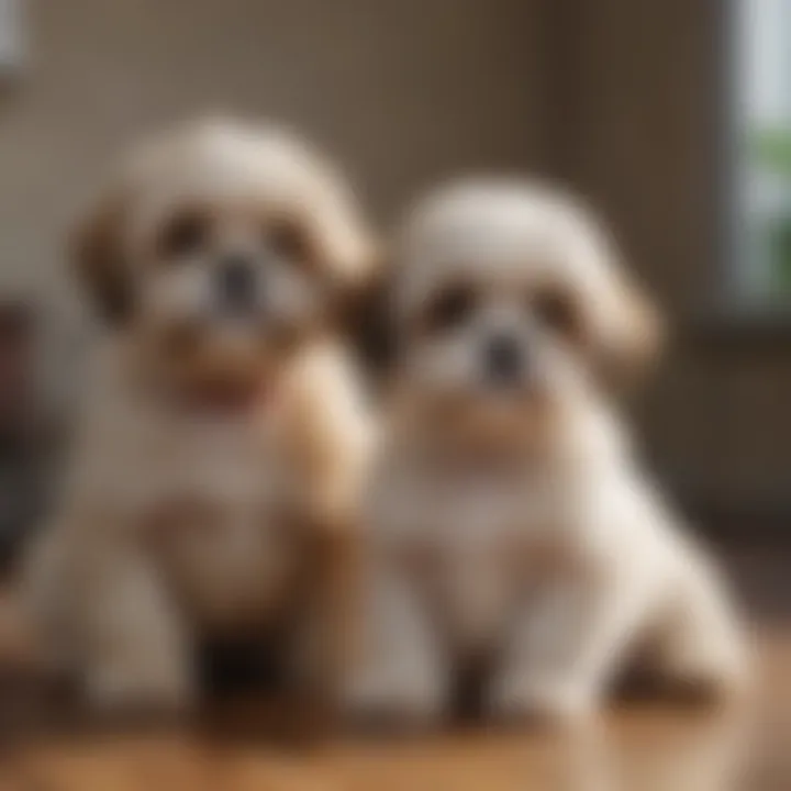 Shih Tzu and Poodle puppies sitting side by side