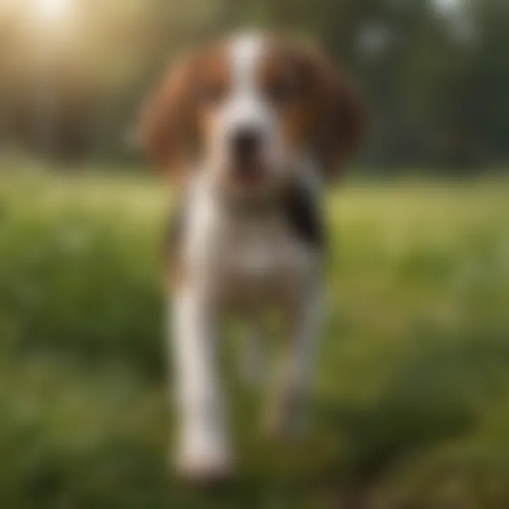 Playful Treeing Walker Coonhound puppy in a grassy field